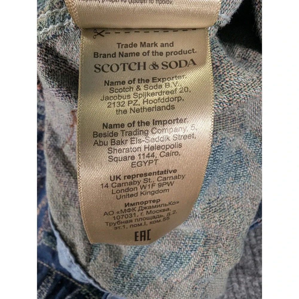 Scotch & Soda Mens XXL Blue Tropical Leaf Jacquard Cotton Hemp Denim Overshirt